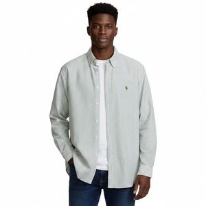 Ralph Lauren Mens Striped Button Down Shirt Size XL Green 100% Cotton Preppy